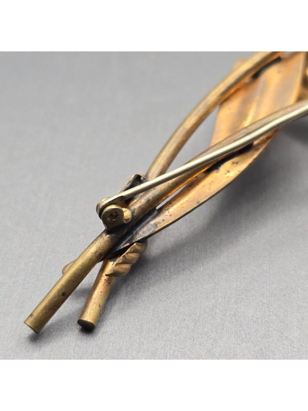 Vintage Brass Calla Lily Brooch 4" Hammered Floral Pin Statement Piece - Picture 8 of 11
